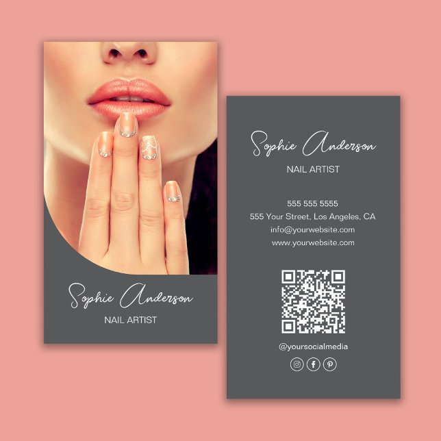 Modern Nail Artist Grått Visitkort (Modern Nail Artist Gray Business Card)
