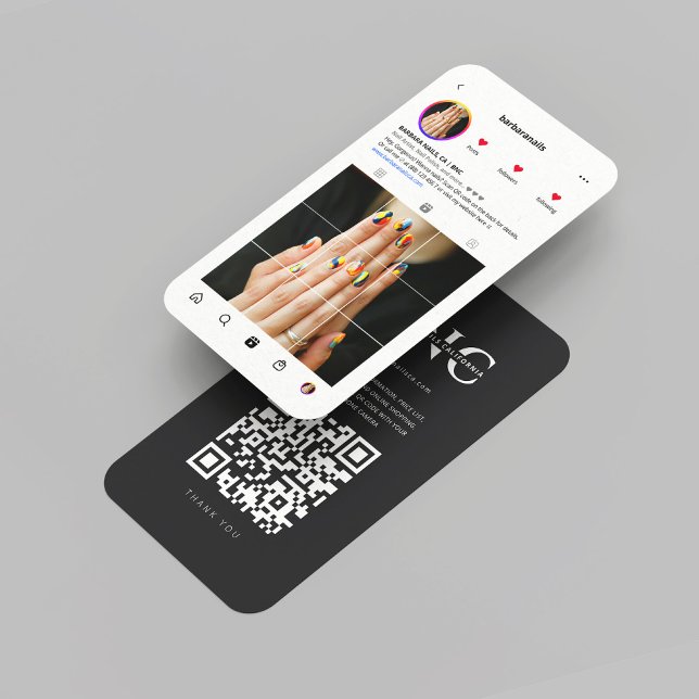 Modern Nail Artist Instagram Black White Visitkort (Modern Nail Artist Instagram Black White Business Card
)