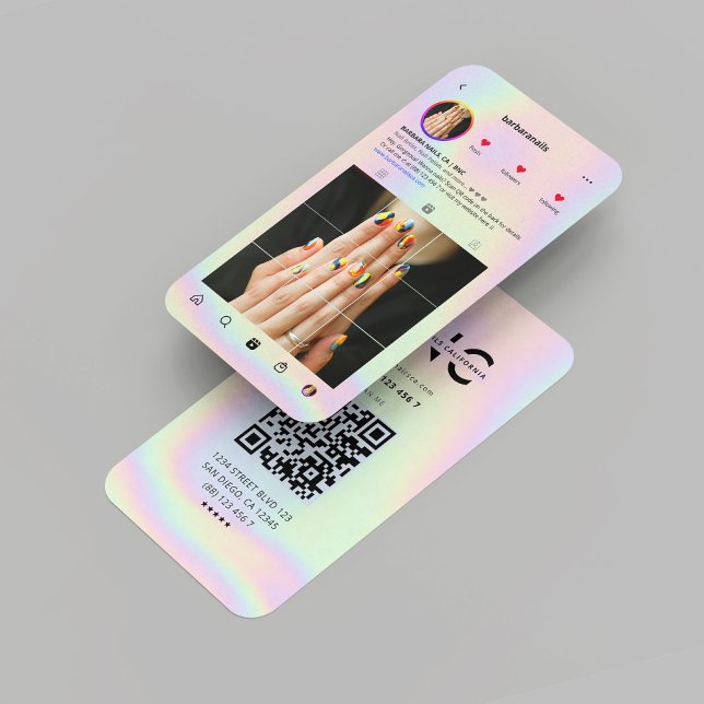 Modern Nail Artist Instagram Grid holografik Visitkort (Modern Nail Artist Instagram Grid holographic Business Card
)