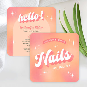 Modern Nail Artist Manicuch Groovy Trendig Peach Fyrkantigt Visitkort