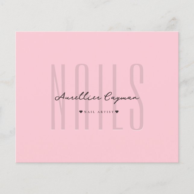 Modern Nail Artist Nagel Tech Rosa Pastel Monogram Flygblad (Framsidan)