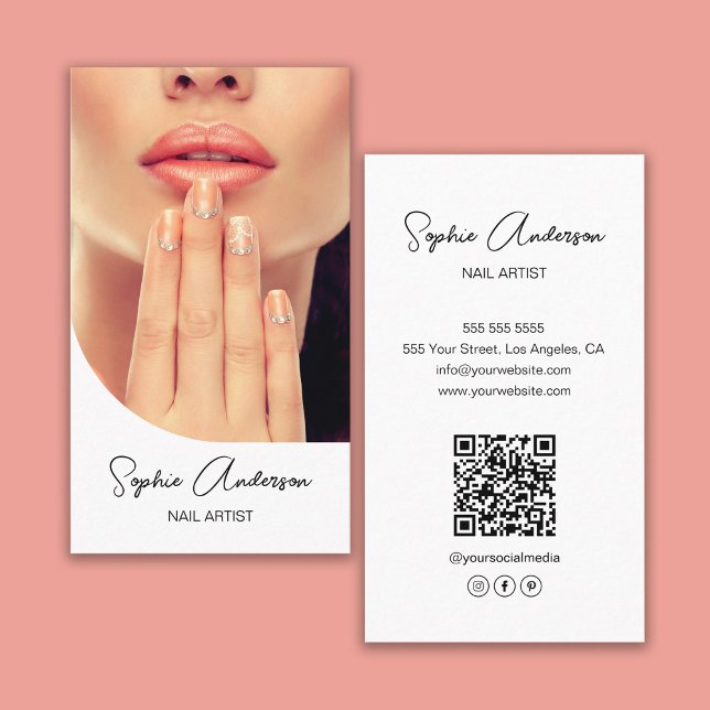 Modern Nail Artist White Visitkort (Modern Nail Artist White Business Card)