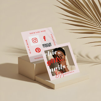 Modern Nail Salon Business Photo Social och QR-kod Fyrkantigt Visitkort