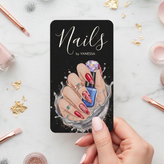 Modern Nail Studio Red Blue Manicurist Artist Visitkort (Skapare uppladdad)