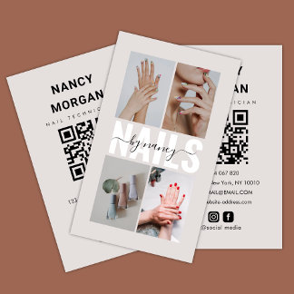  Modern Nail Technician Photo Collage Qr Code  Visitkort