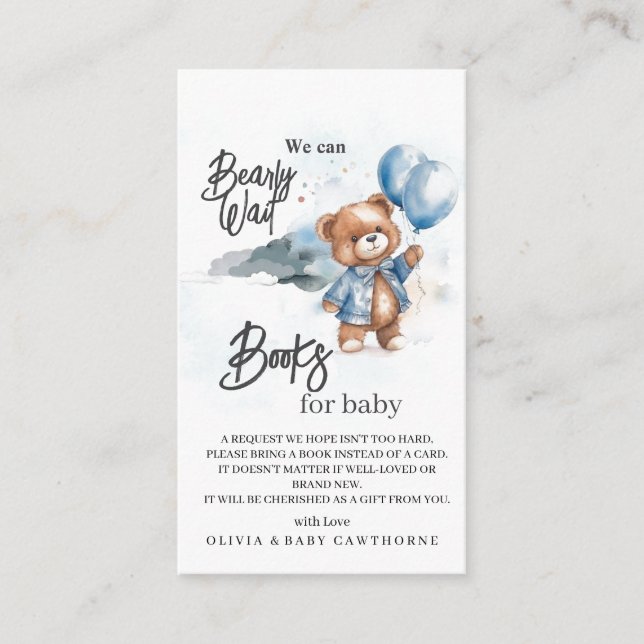 Modern Nalle Baby Shower Bokar för baby Tilläggskort (Framsida)