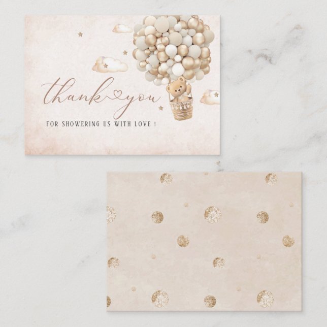 Modern Nalle Ballon Watercolor Baby-dusch Anteckningskort (Fram/baksida)