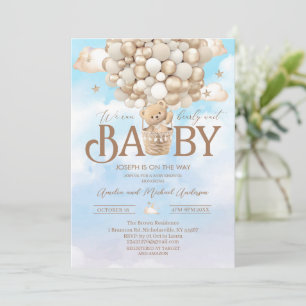 Modern nallebjörn vattenfärg baby shower inbjudningar