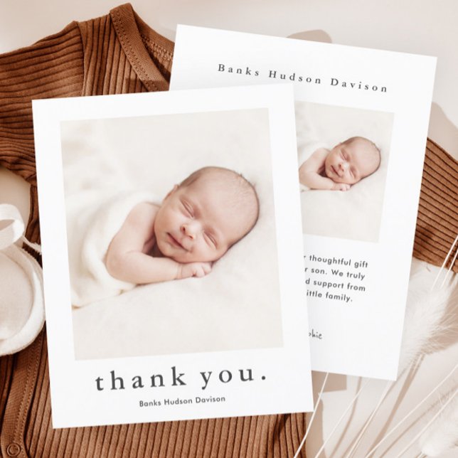 Modern Namn 2 Foto Baby Tack Kort (Simple typography baby photo thank you card.)
