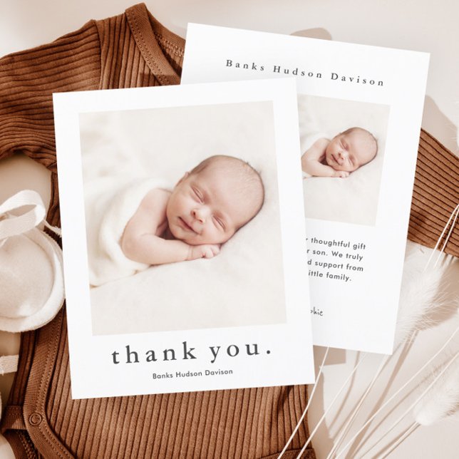 Modern Namn 2 Foto Baby Tackkort (Simple Photo Budget Baby Thank You Cards.)