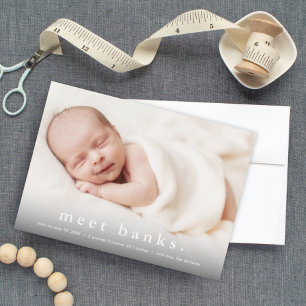 Modern Namn Baby Foto Födelse Meddelande Vykort