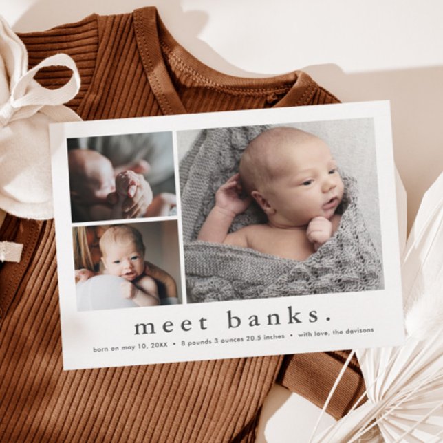 Modern Namn Baby Fotokollage Födelseannons Vykort (Skapare uppladdad)