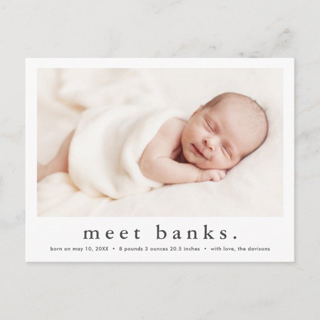 Modern Namn Bebis Foto Födelse Tillkännagivande (Framsida)