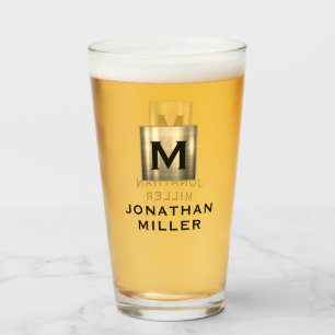 Modern Namn Brushed Metall Monogram Beer Glaskopp