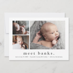 Modern Namn Enkel 3 Foto Collage Baby Födelse Meddelande
