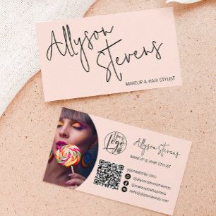 Modern namn-fet skript makeup-logotyp för hår qr r visitkort