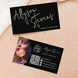 Modern namn-fet skript makeup-logotyp i hårfärg qr visitkort
