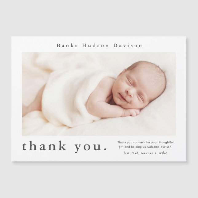 Modern Namn Foto Baby Tack Kort (Framsida)