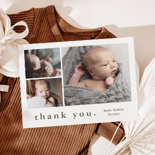 Modern Namn Foto Collage Baby Tack Kort