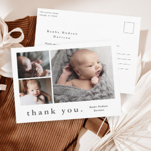 Modern Namn Foto Collage Baby Tack Vykort