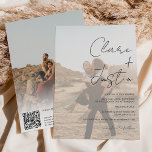 Modern namn-foton Qr-kod bröllop Inbjudningar<br><div class="desc">En modern,  chic och elegant bröllop-inbjudan med egna namn med handskriven kalligrafi i svartvitt,  med vit övertäckning och 2 foton,  lägg till din QR-kod för osa,  bröllop-information med mera. Hela texten,  namn och färg i bakgrunden är anpassade. En enkel och minimalistisk inbjudan.</div>