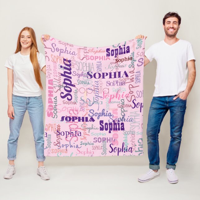 Modern Namn Graffiti Rosa Namn Mönster Fleecefilt (På plats)