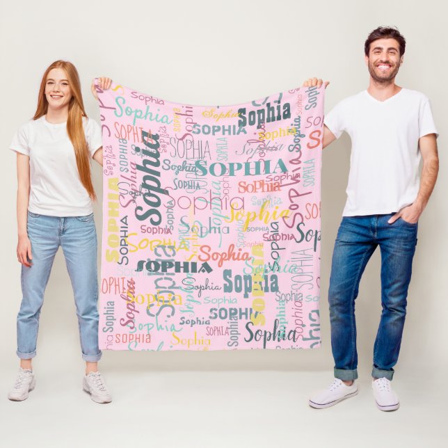 Modern Namn Graffiti Rosa Namn Mönster Typografi Fleecefilt (På plats)