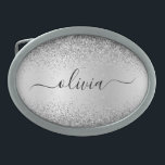 Modern Namn i Monogrammet silver i Metall Glitter<br><div class="desc">Silver Faux Foil Metallic Gnistra Glitter Brushed Metall Monogram Namn Bälte Buckle. Detta gör perfekt studenten,  söt 16 16,  18,  21,  30,  40,  50,  60,  70,  80,  90:e,  100-årsdag,  bröllop,  möhippa,  årsdag,  babydusch eller bachelorette-gåva till någon som glam lyx och chic stilar.</div>