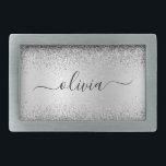 Modern Namn i Monogrammet silver i Metall Glitter<br><div class="desc">Silver Faux Foil Metallic Gnistra Glitter Brushed Metall Monogram Namn Bälte Buckle. Detta gör perfekt studenten,  söt 16 16,  18,  21,  30,  40,  50,  60,  70,  80,  90:e,  100-årsdag,  bröllop,  möhippa,  årsdag,  babydusch eller bachelorette-gåva till någon som glam lyx och chic stilar.</div>