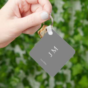 Modern Namn & Initialer Monogram Chic Grått Nyckelring