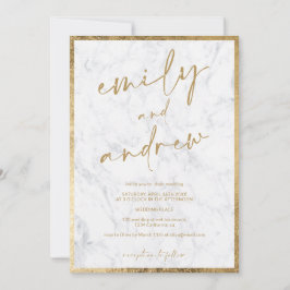 Modern namn-kalligrafi guld marmor chic bröllop inbjudningar