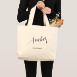 Modern Namn Large Tote Bag med handskript Jumbo Tygkasse<br><div class="desc">Överraska dina brudar med personlig brudens sida-gåvor och använda den här väskan för att bunta ihop allt. Den här snyggten är modern och minimalistisk och har ditt eget namn i ett modernt stil-skript för kalligrafi och "Bridesmaid" i ett rent teckensnitt.</div>