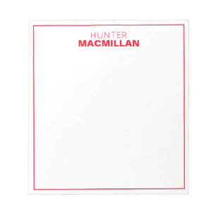 Modern Namn Monogram Framed Personlig Red Anteckningsblock