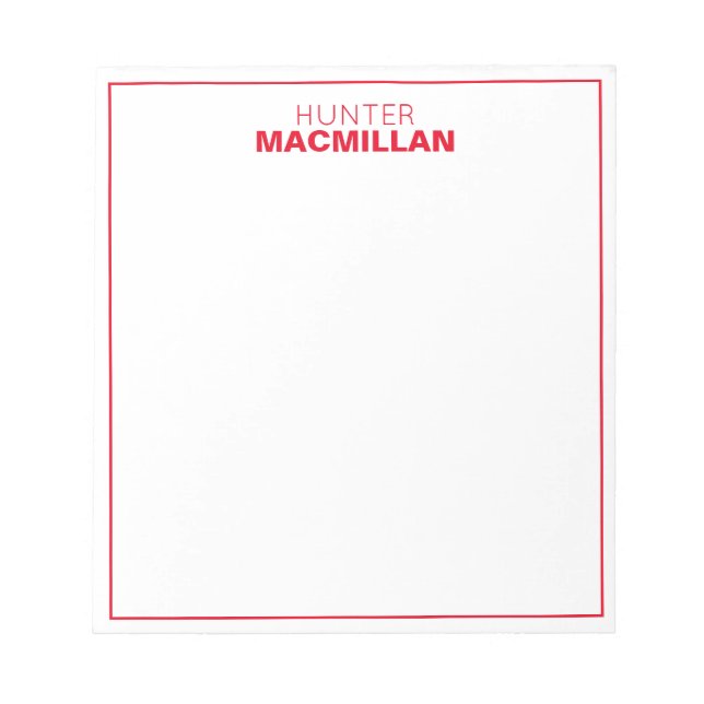 Modern Namn Monogram Framed Personlig Red Anteckningsblock (Framsida)