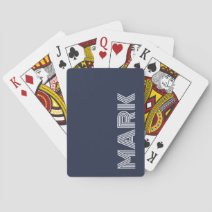 Modern Namn Monogram Mörk blått White Rand Casinokort