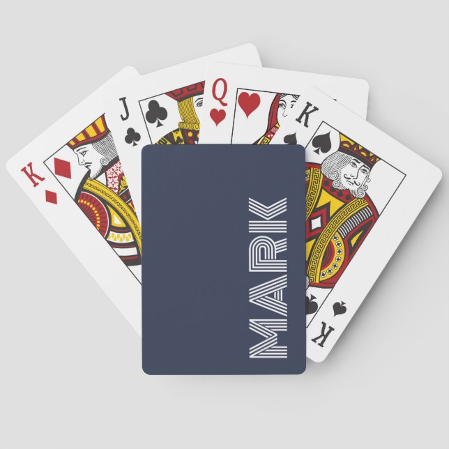 Modern Namn Monogram Mörkblå Vita Ränder Casinokort (Baksidan)