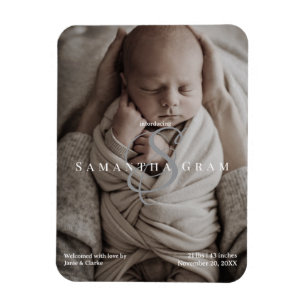 Modern Namn Monogram Nyfödd Foto Magnet