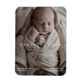 Modern Namn Monogram Nyfödd Foto  Magnet