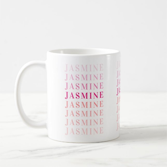 Modern Namn Monogram Personlig Rosa Coral Kaffemugg (Vänster)