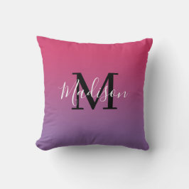 Modern Namn Monogram-Rosa till Lila-gradient Kudde