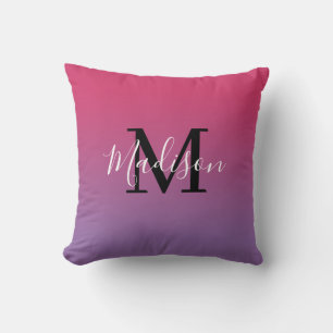 Modern Namn Monogram-Rosa till Lila-gradient Kudde