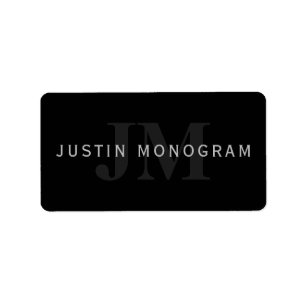 Modern Namn och Monogram   Grått och svart Adressetikett