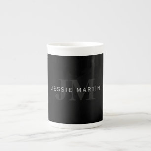 Modern Namn och Monogram   Grått och svart Benporslin Mugg