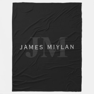 Modern Namn och Monogram Grått och svart Fleecefilt
