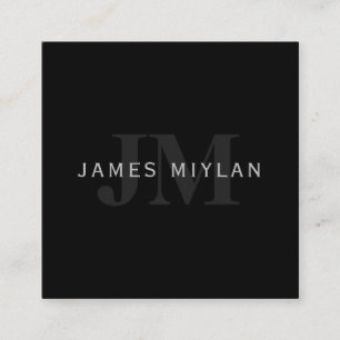 Modern Namn och Monogram Grått och svart Fyrkantigt Visitkort