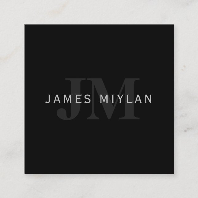Modern Namn och Monogram | Grått och svart Fyrkantigt Visitkort (Framsida)
