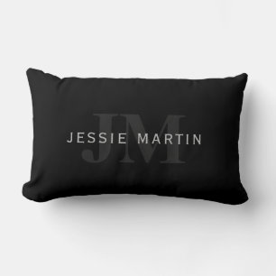 Modern Namn och Monogram   Grått och svart Lumbarkudde