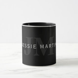 Modern Namn och Monogram   Grått och svart Mugg