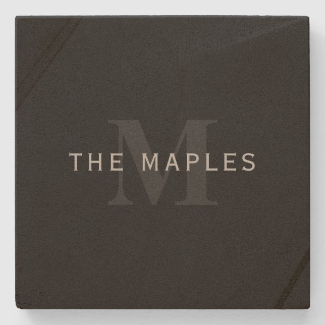 Modern Namn och Monogram | Grått och svart Stenunderlägg (Framsidan)