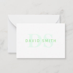 Modern Namn och Monogram   Grönt och vit Anteckningskort